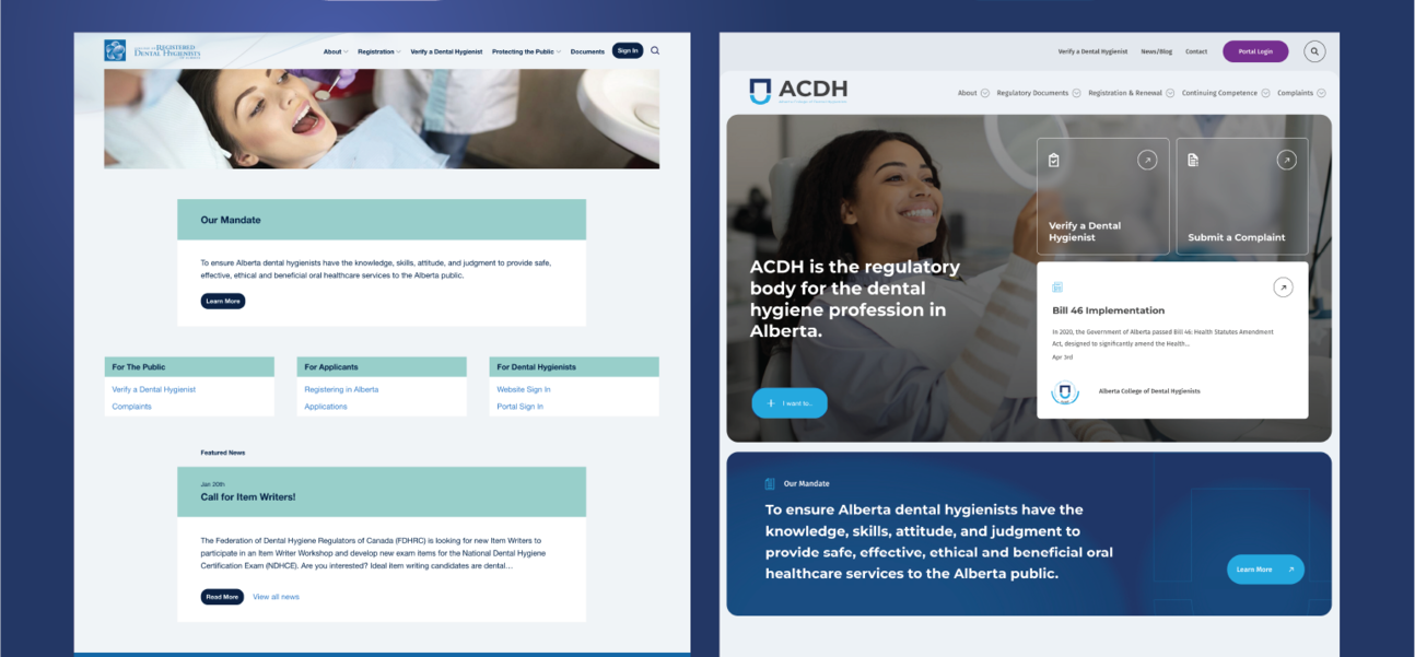 the ACDH website: before and after