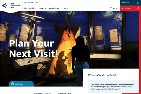 a screenshot of Fort Edmonton Park's website's home page